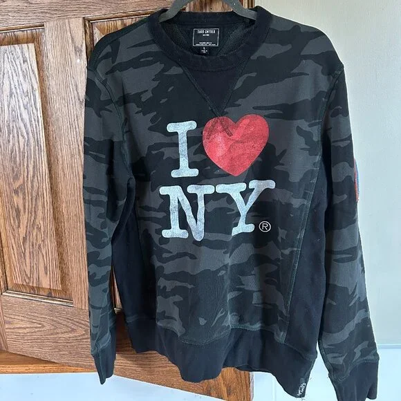 Todd Snyder x Champion I Love NY Sweatshirt Grey Camo - Size L - Picture 1 of 6